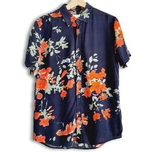 REASON Button Down Light Shirt Top Floral Navy Blue & Red Sz S